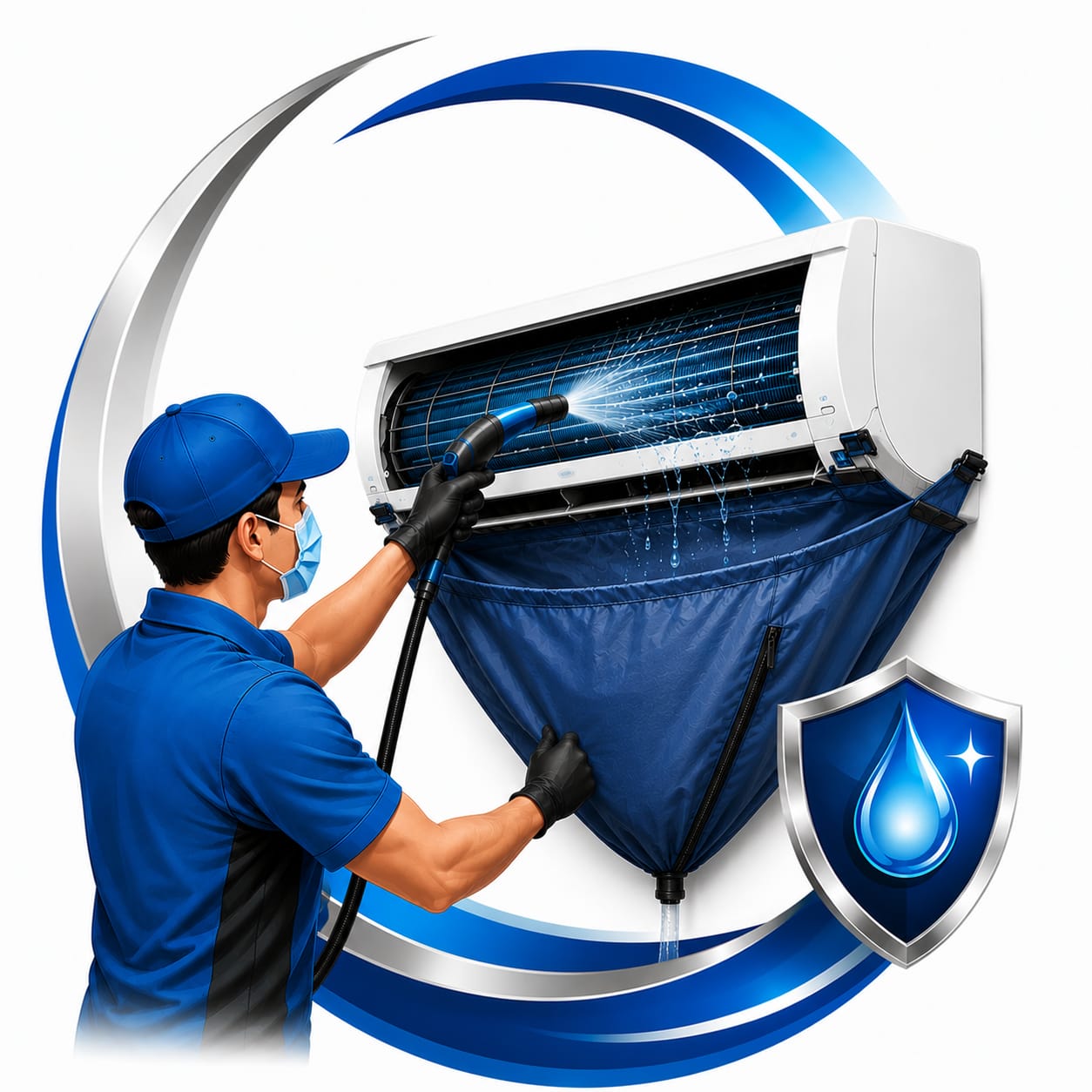 Tecnico realizando higienizacao de ar-condicionado residencial
