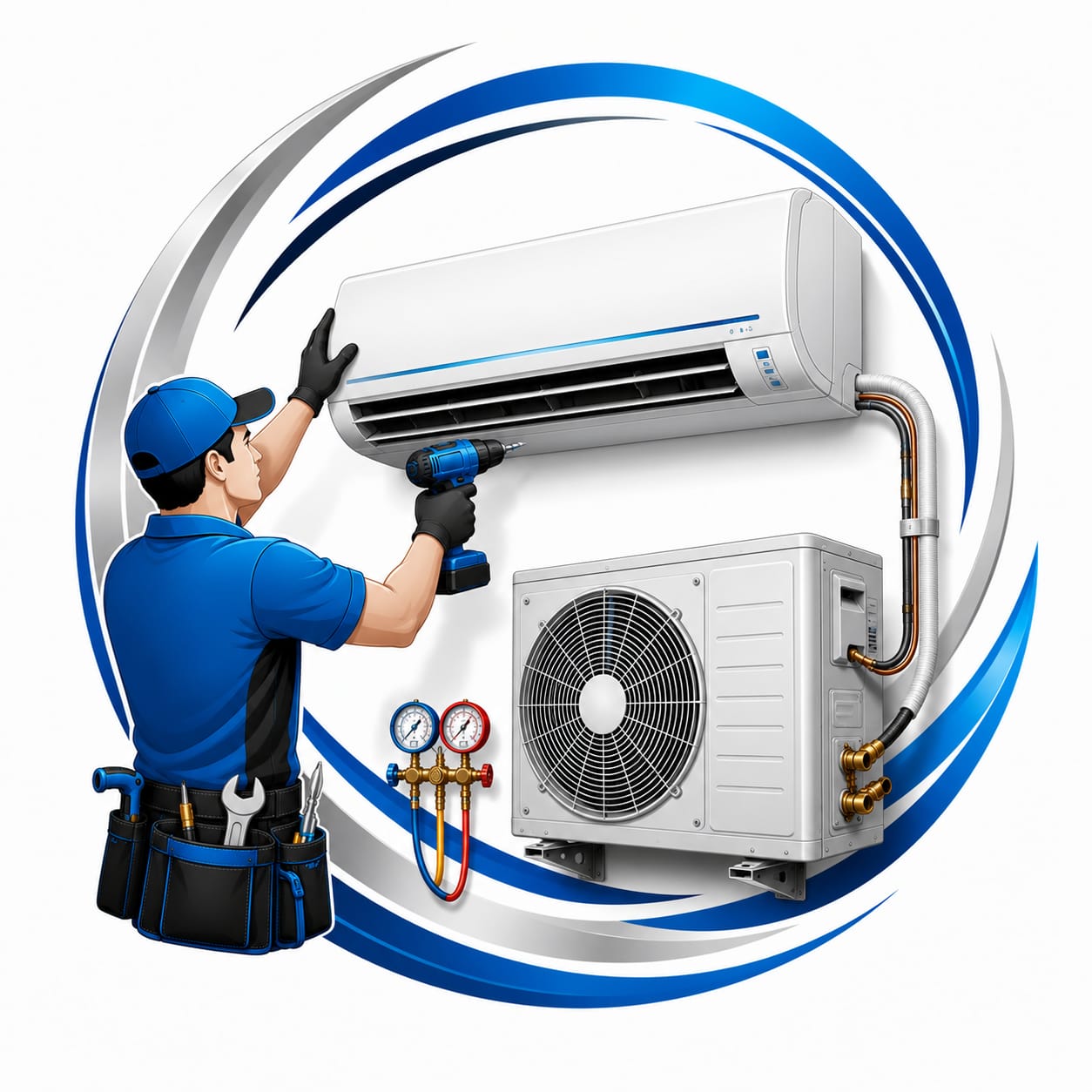 Tecnico instalando ar-condicionado residencial